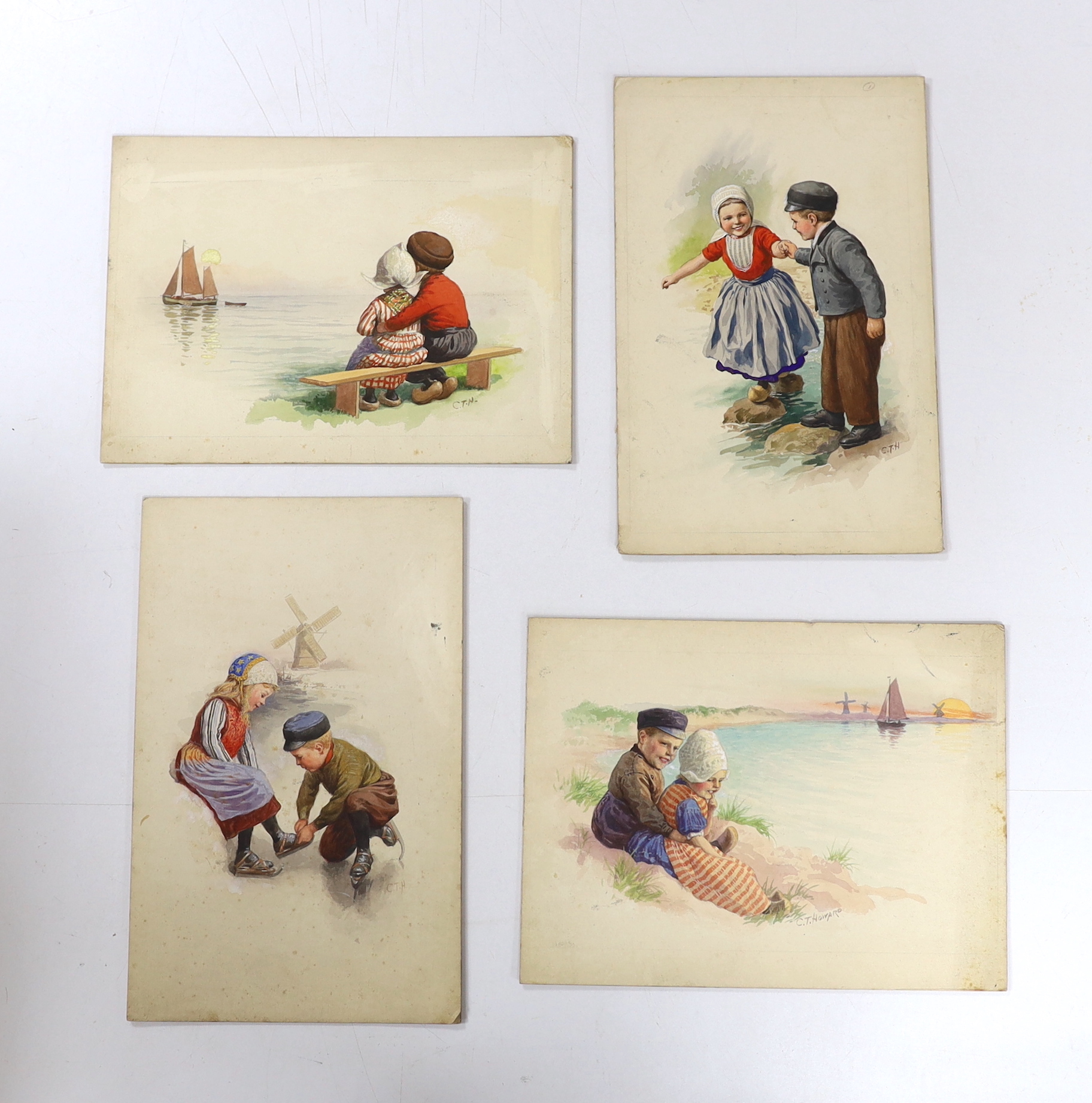 Charles Thomas Howard (1865-1942), set of four original watercolours on card for postcard designs, Dutch children, each signed, largest 28 x 17cm, unframed